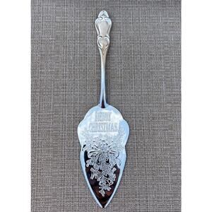 Vintage Silver plated Cake/Pie Server "Merry Christmas" Serve-ware Holiday 11”